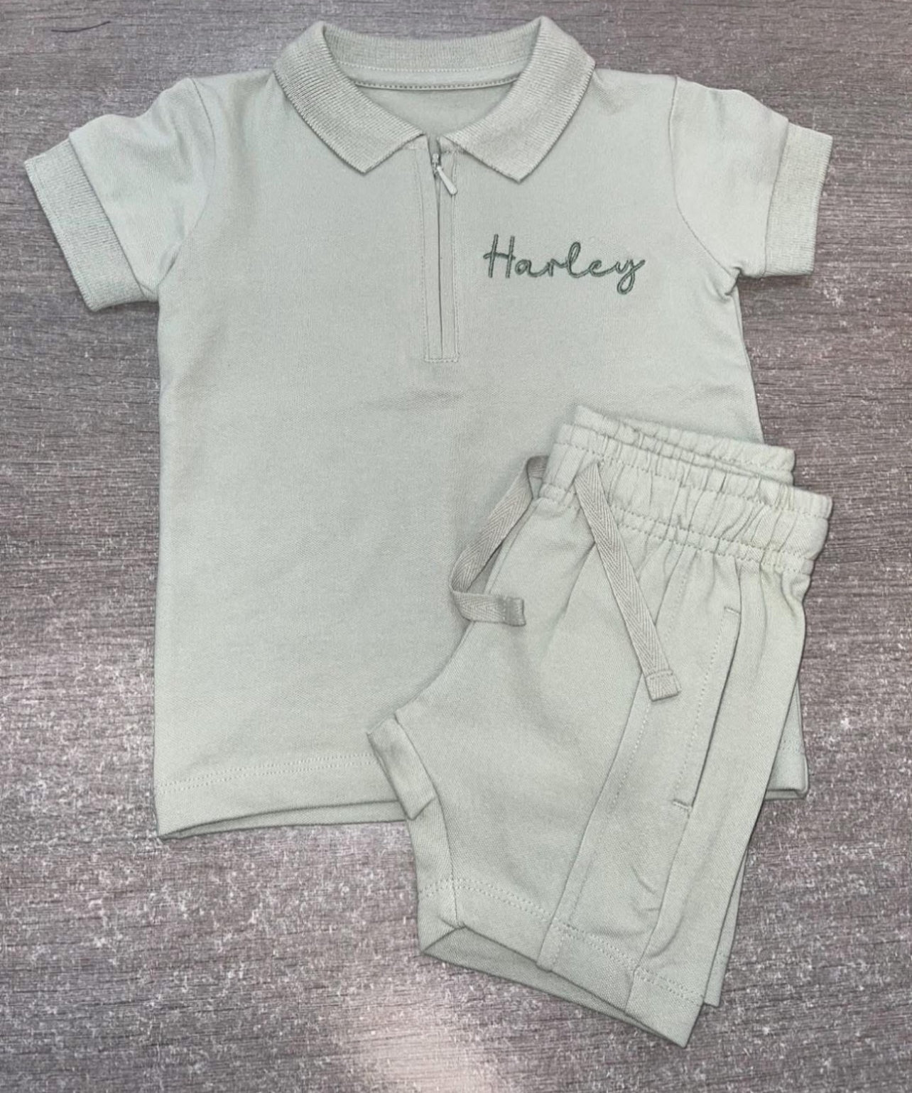 Boys zip up polo T-shirt & shorts set - Sage