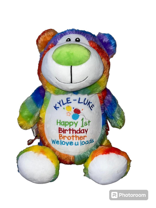 Personalised Rainbow Cubbyford memory bear