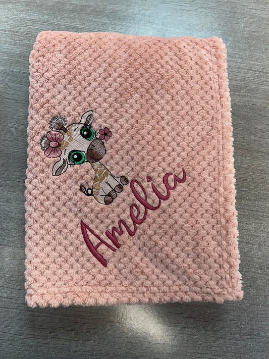 Personalised Soft waffle blankets with giraffe picture