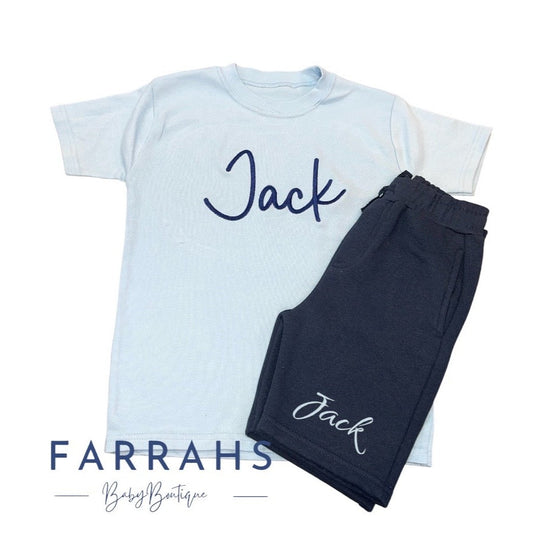 Personalised T-Shirt & short set - Baby blue and Navy