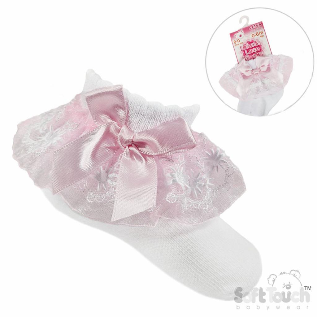 White/Pink Organza and Lace Sock