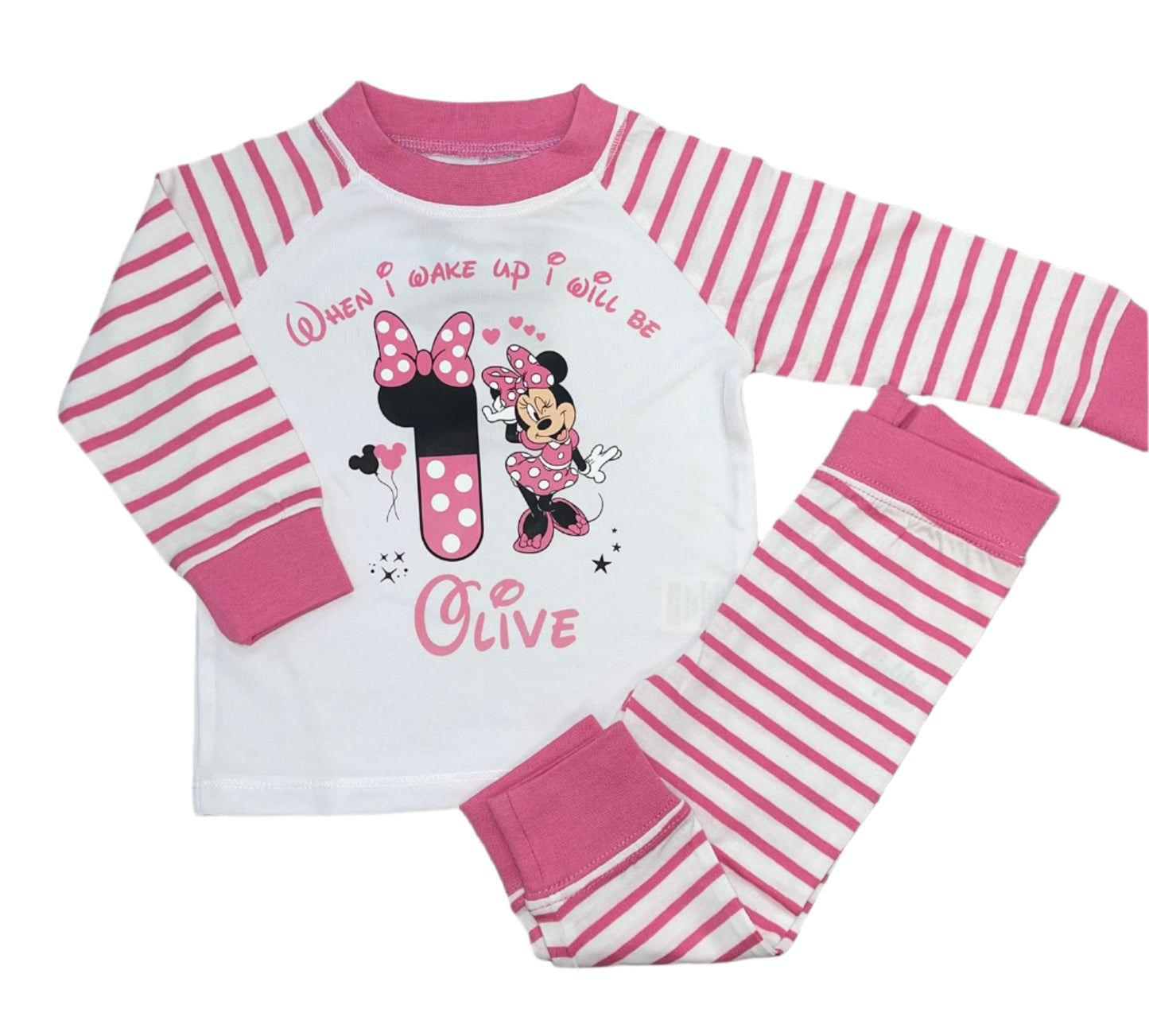 Personalised pink stripe Birthday Pyjamas - Minnie
