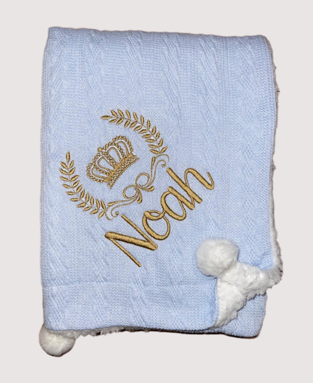Personalised cable knit pom blanket - Crown & Crest
