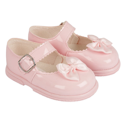 Girls Pink Patent First Walker Bow Shoes