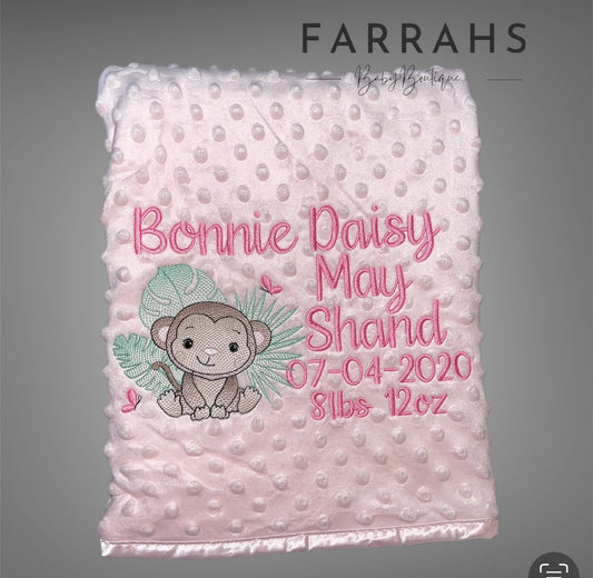 Personalised baby monkey blanket