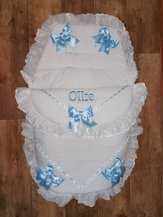 Personalised White & Blue Five Bow Cosytoes