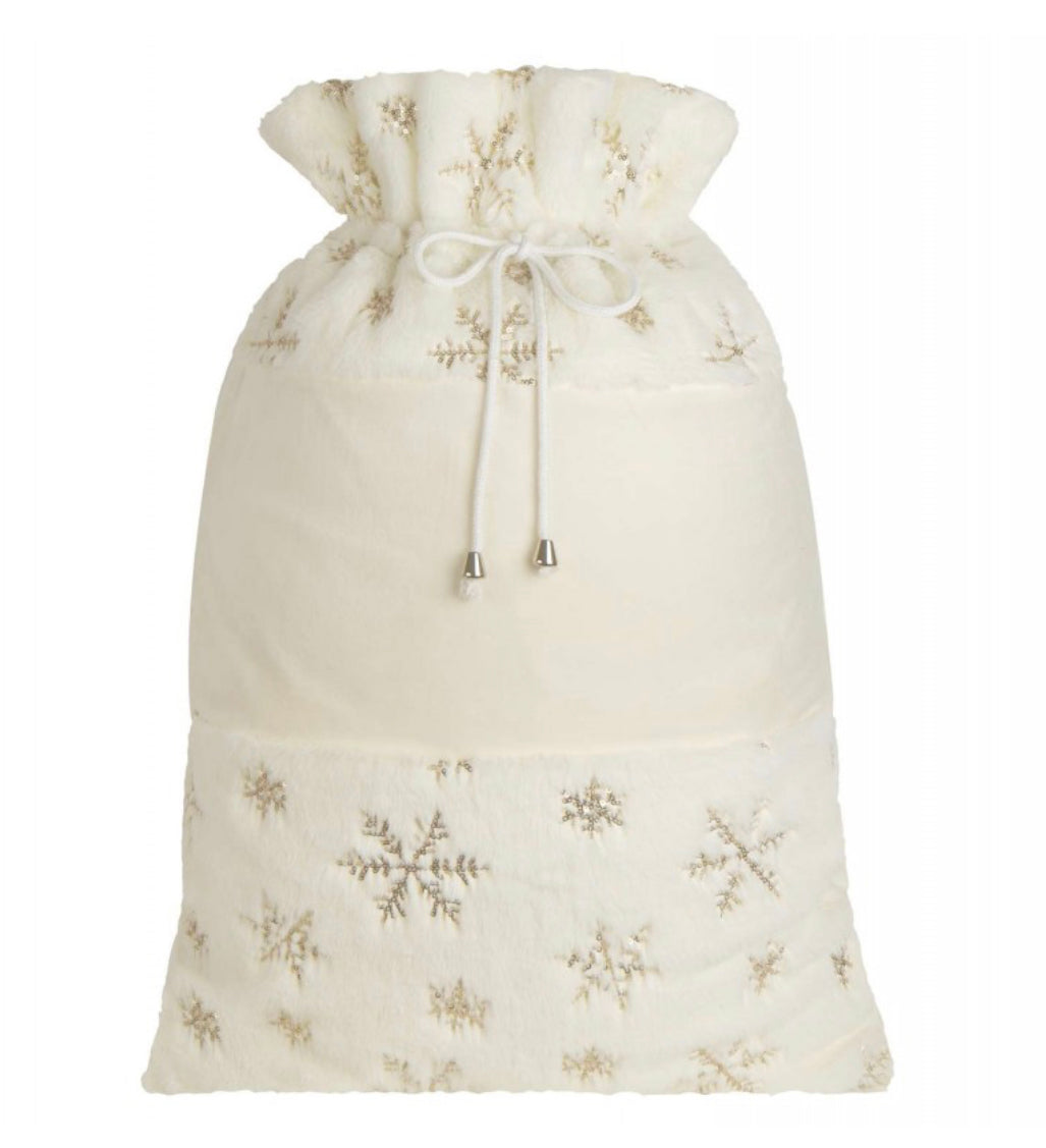 Luxury personalised cream & gold snowflake plush santa sack