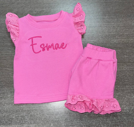 Personalised Pink T-Shirt & short frill sets