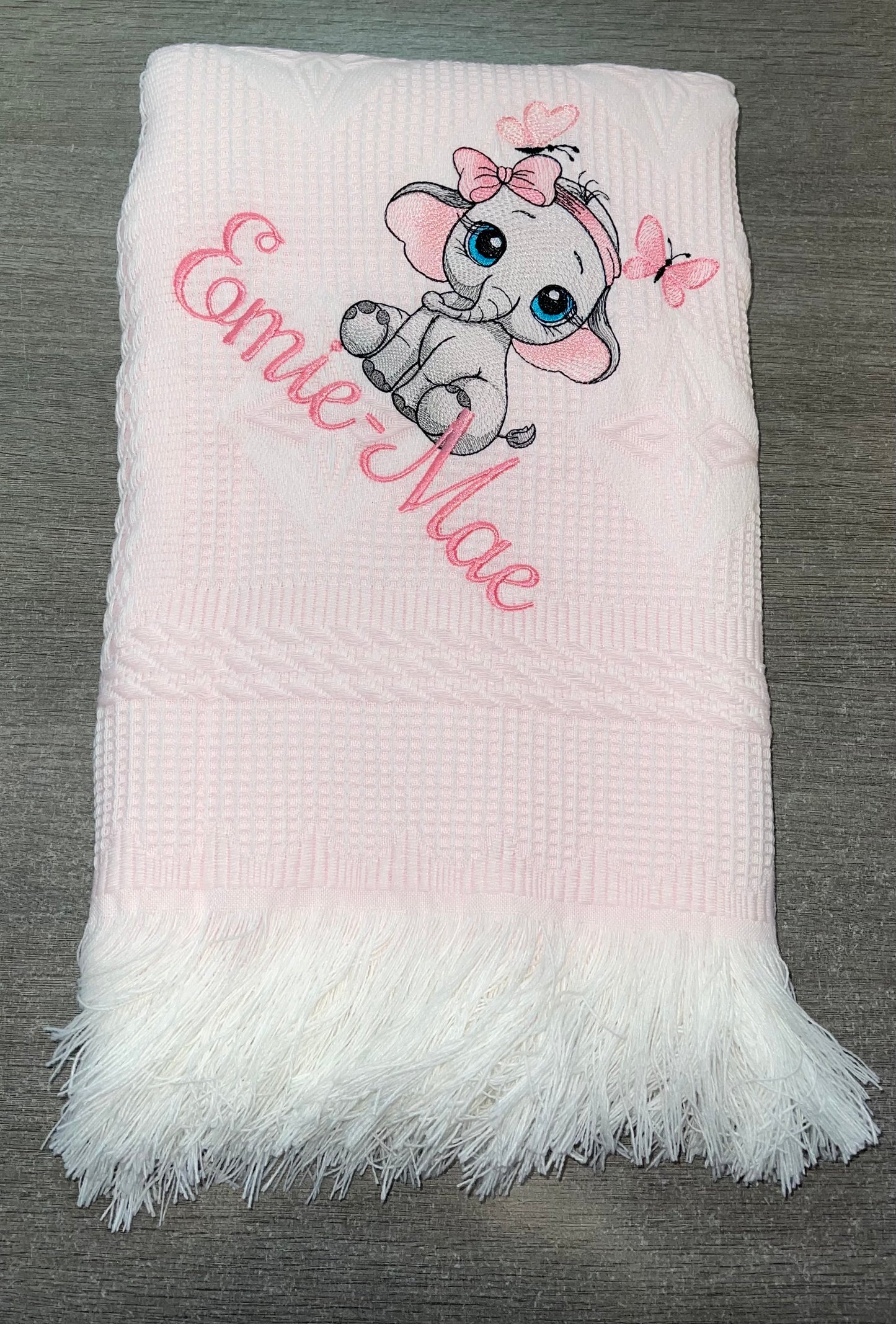 Personalised pink Baby Ellie design shawl