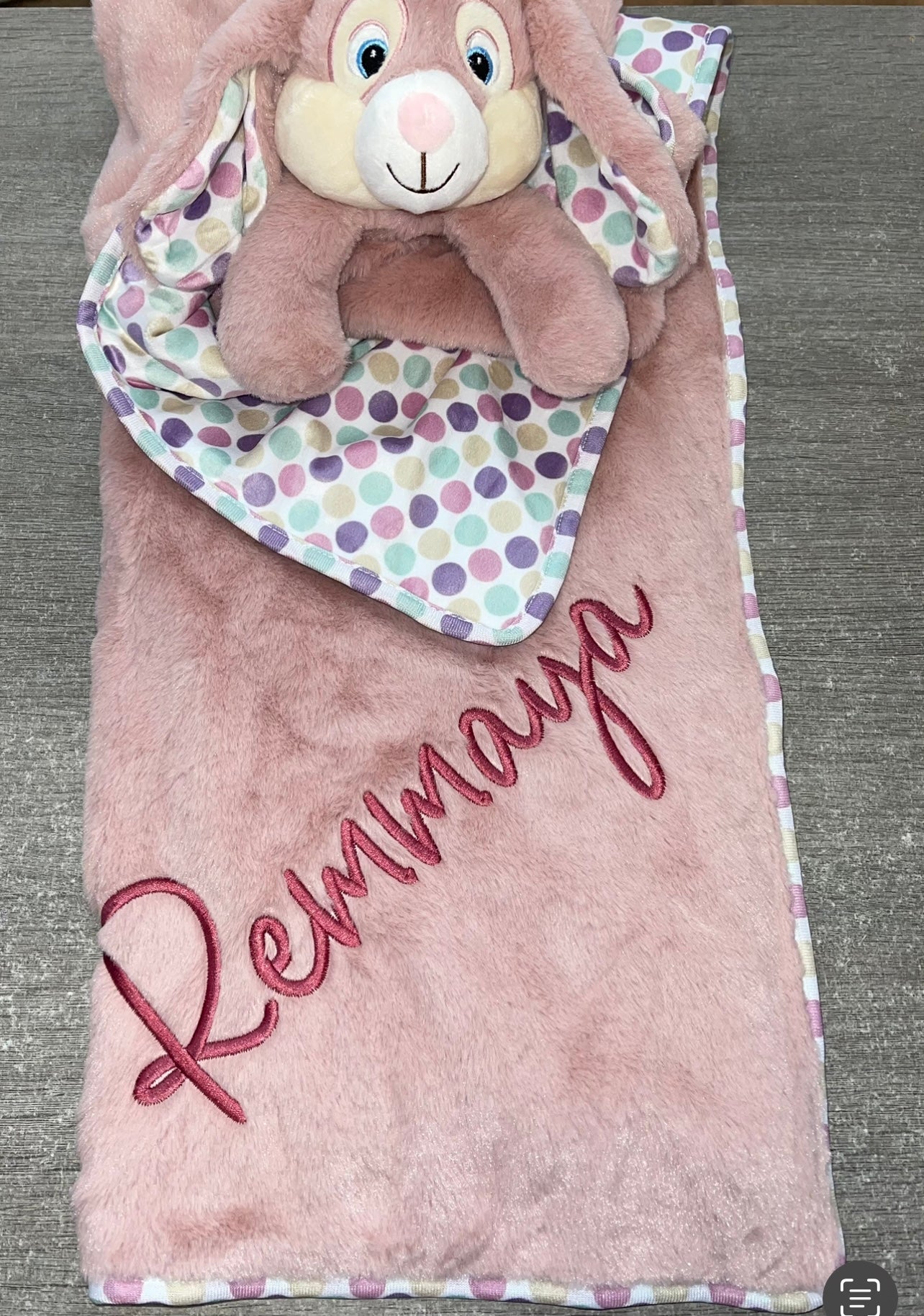 Personalised Large bunny security Blankets - Rose, Blue or Grey