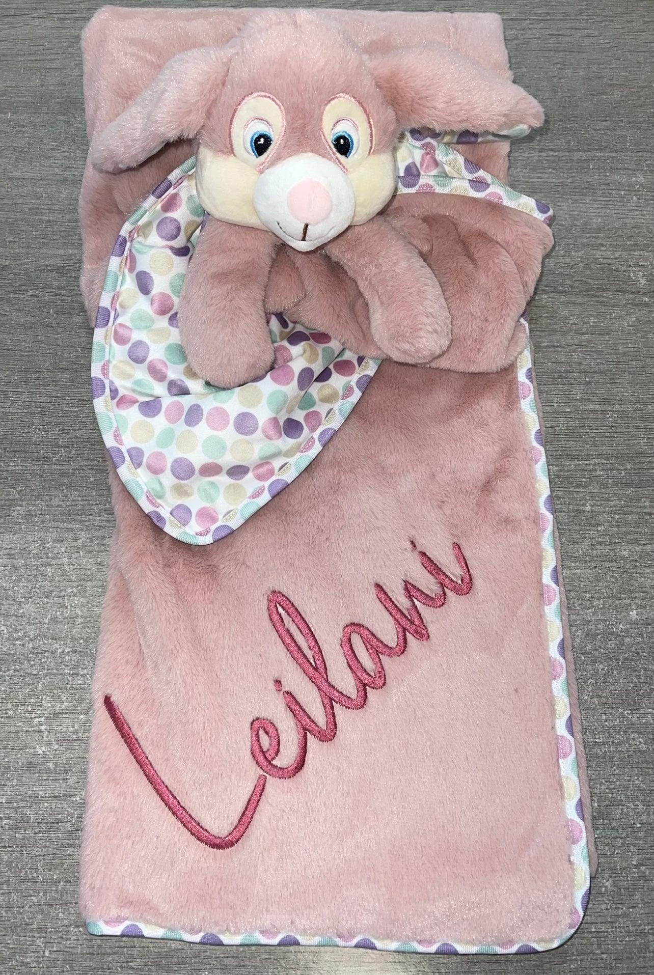 Personalised Large bunny security Blankets - Rose, Blue or Grey