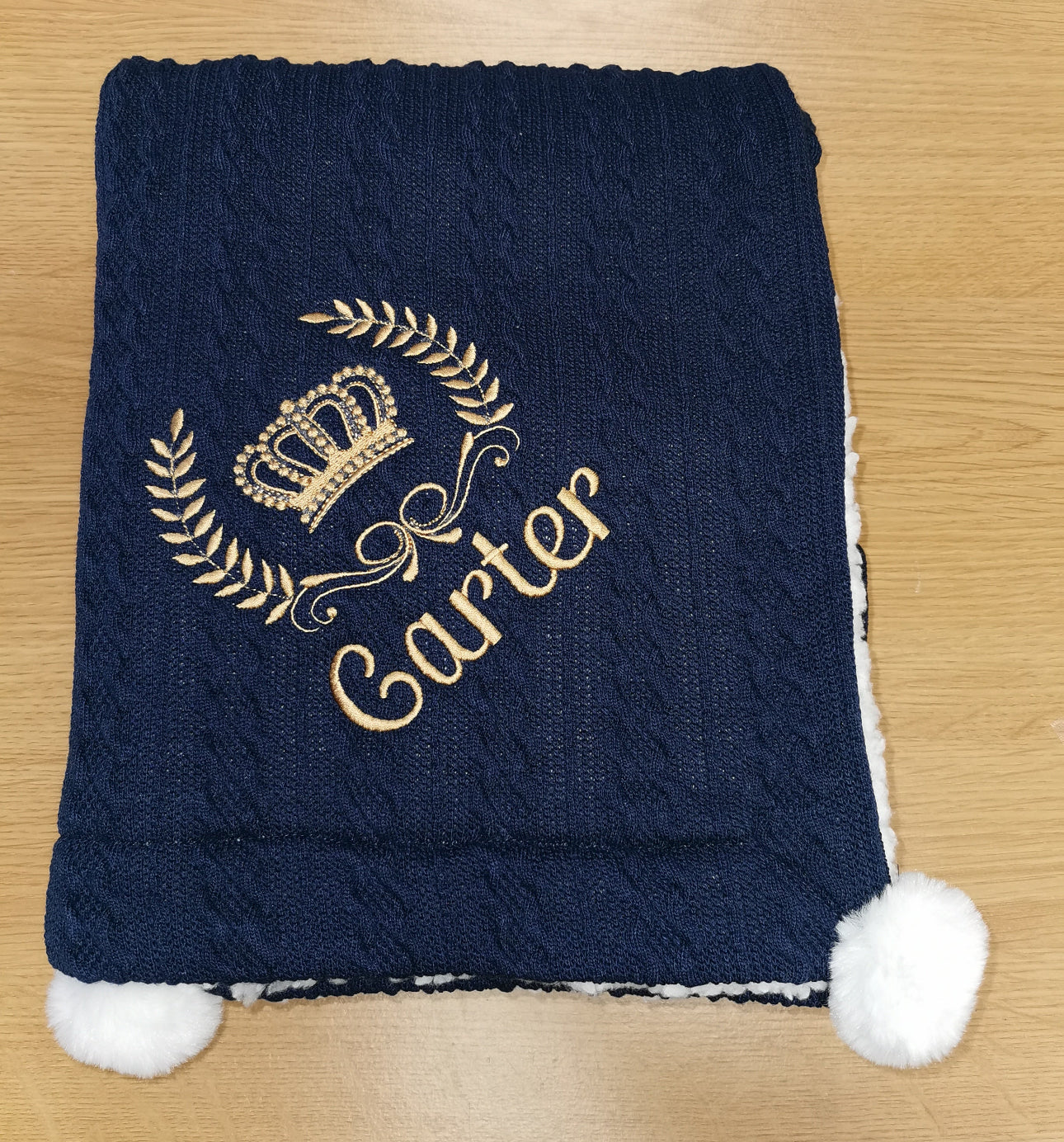 Personalised cable knit luxury blanket with crest