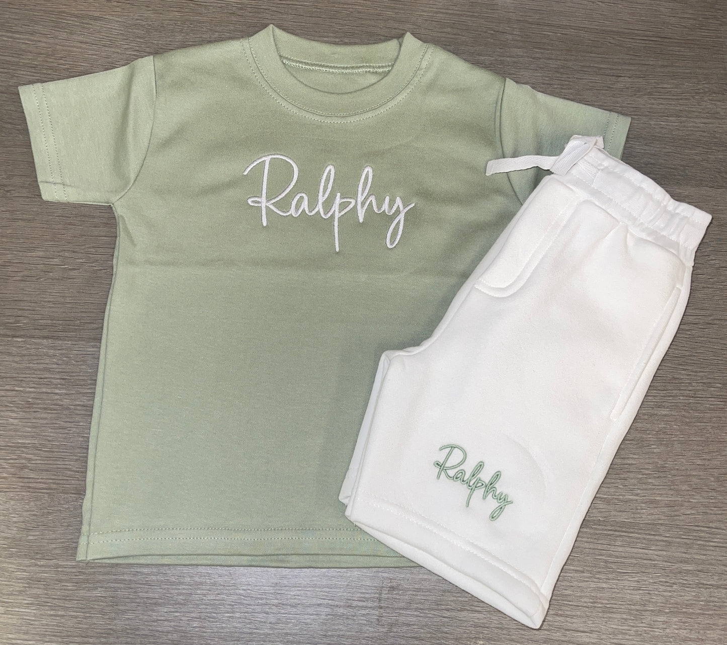 Personalised T-Shirt & shorts set - Sage & White