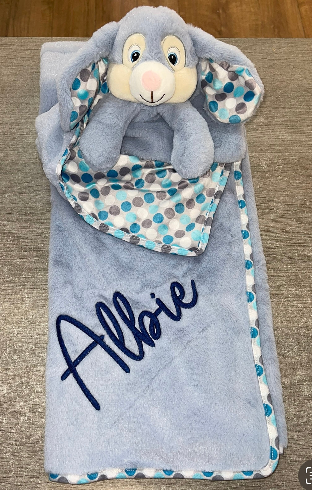 Personalised Large bunny security Blankets - Rose, Blue or Grey