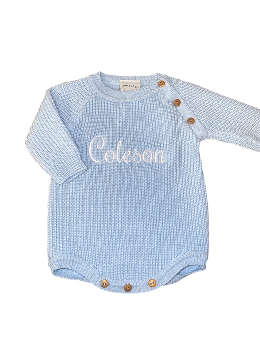 Long Sleeve Knitted Blue Romper