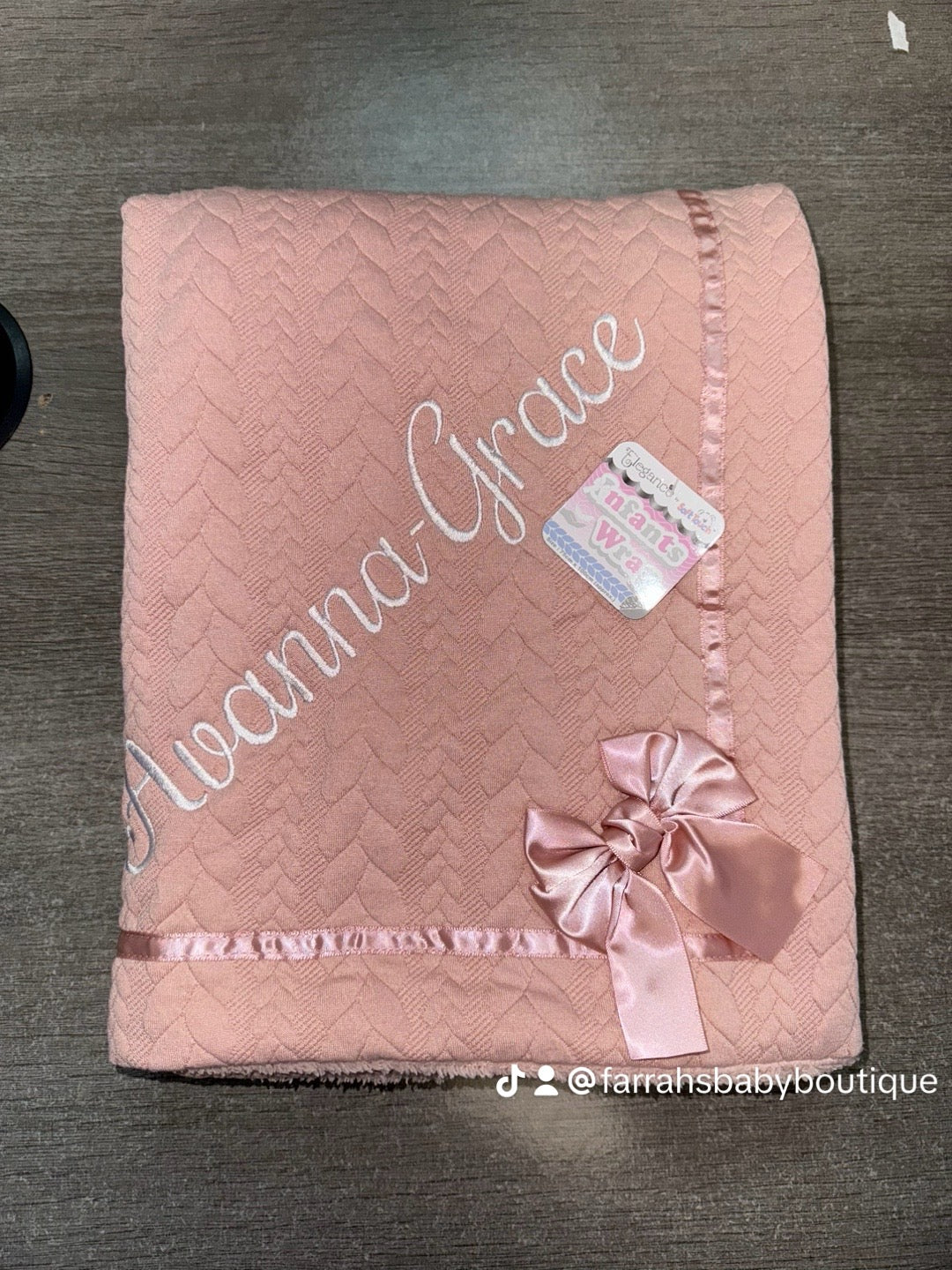 Beautiful Personalised Rose Bow Blanket