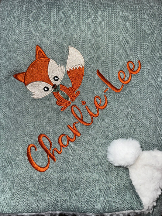Personalised baby FOX  Cable Blanket