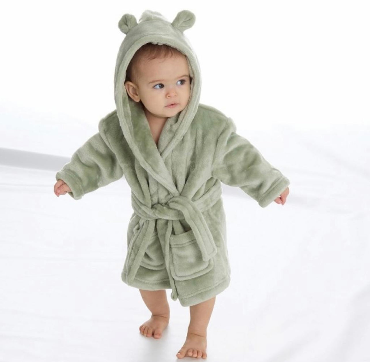 Personalised super soft Sage hooded dressing gown