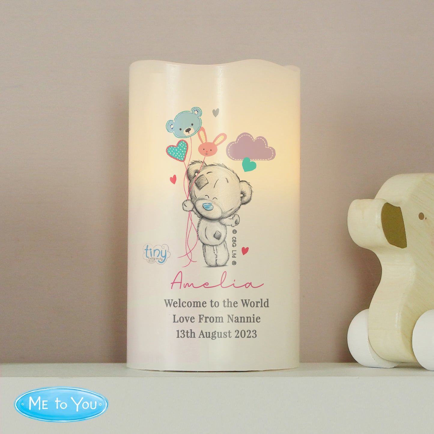 Personalised Tiny Tatty Teddy Dream Big Pink Nightlight LED Candle
