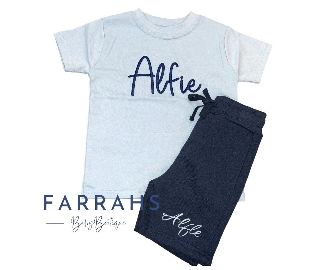 Personalised T-Shirt & short set - Baby blue and Navy
