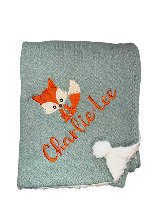 Personalised Cable Pom Blanket - Fox