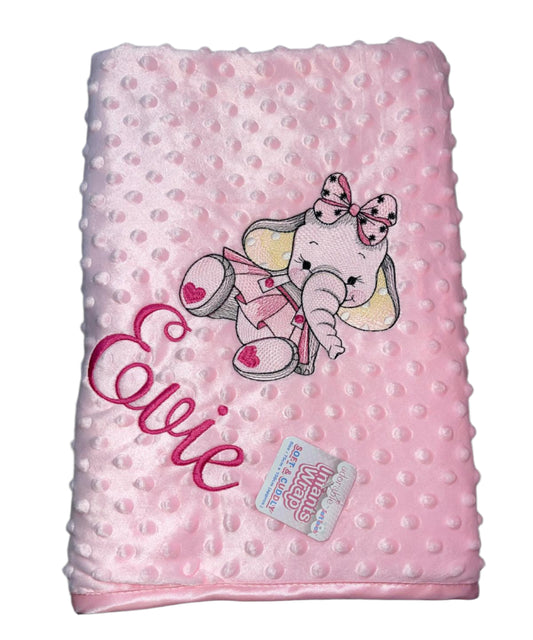 Personalised bobble blanket - Big Bow Elephant