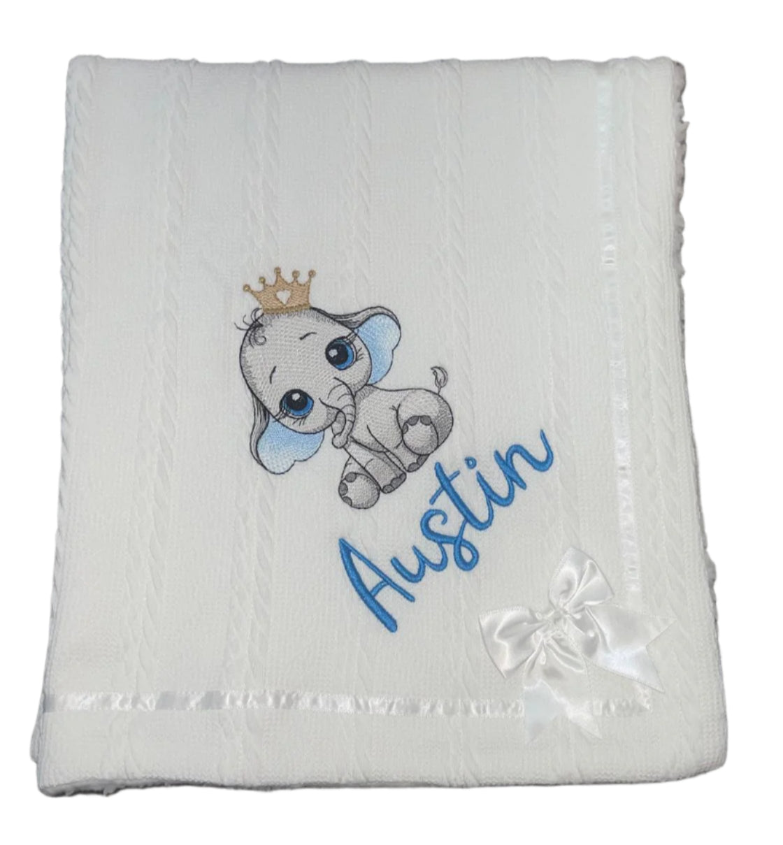 Personalised bobble blanket - Baby Elephant with Crown