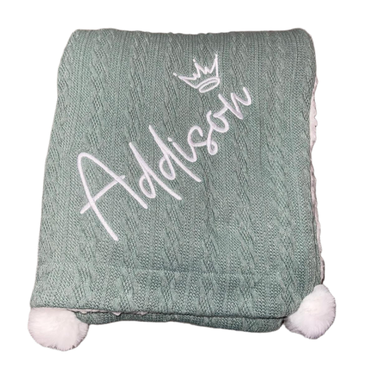 Personalised cable knit pom blanket - Small Crown