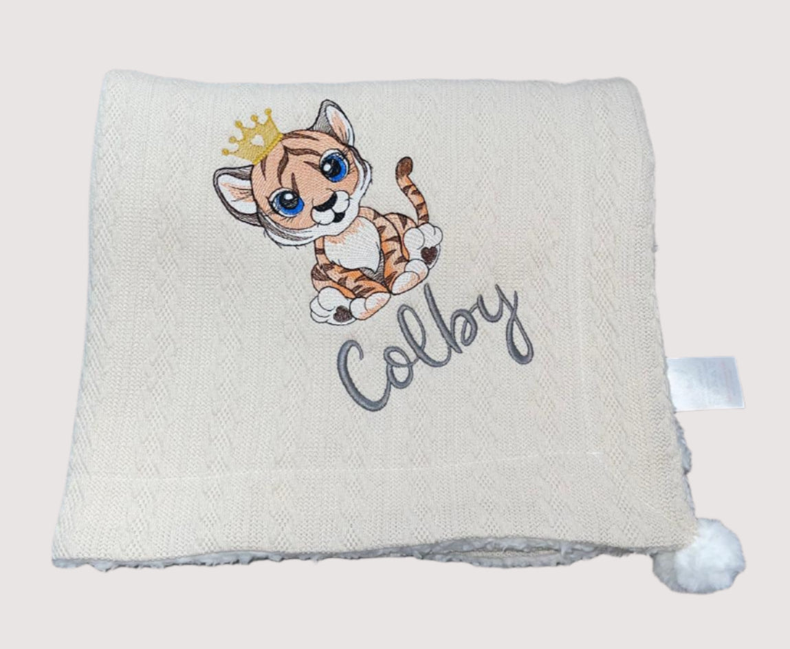 Personalised cable knit pom blanket - Tiger