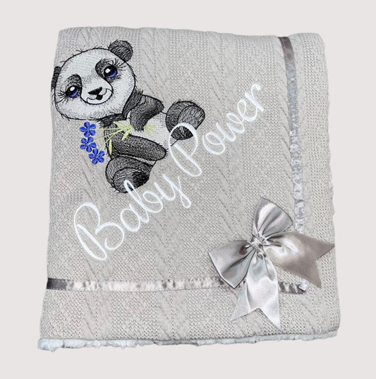 Personalised cable knit bow blanket - Panda