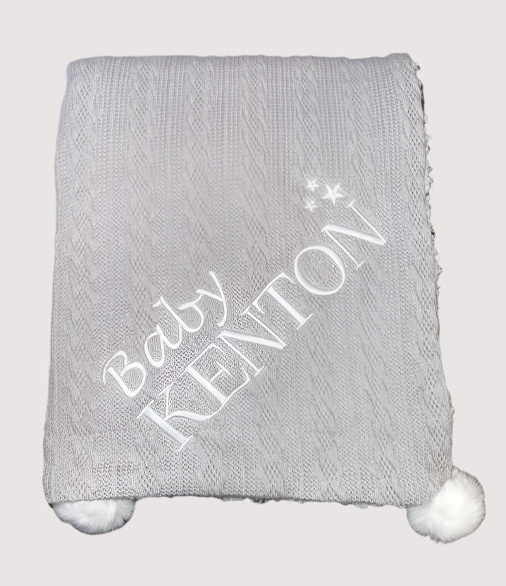 Personalised Cable Knit Pom Blanket - Baby.........