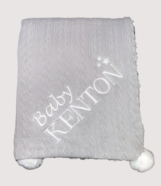 Personalised Cable Knit Pom Blanket - Baby.........