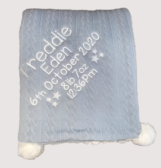 Personalised Cable knit Pom Blanket - Full Details