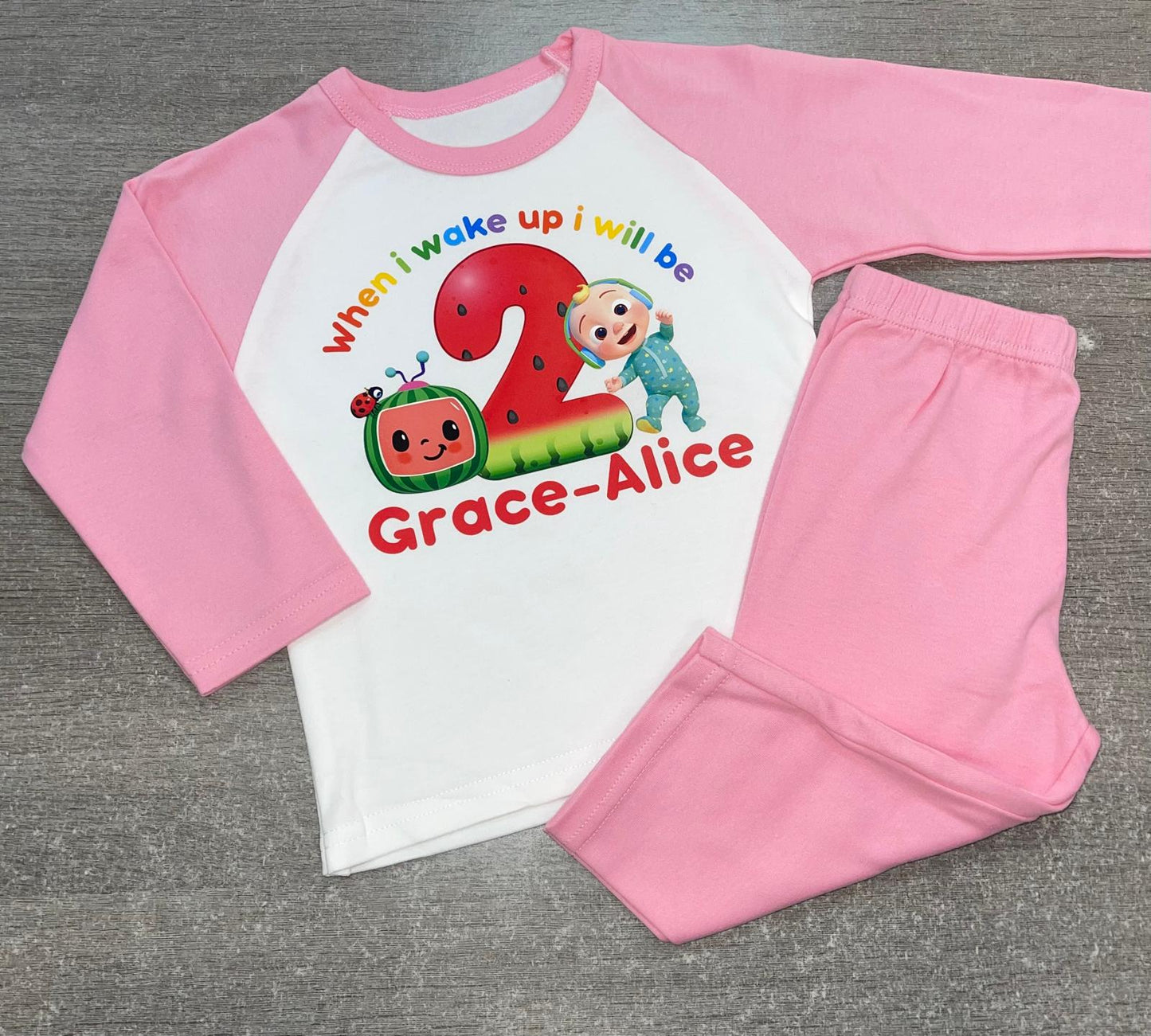 Personalised white & pink Birthday Pyjamas - Melon