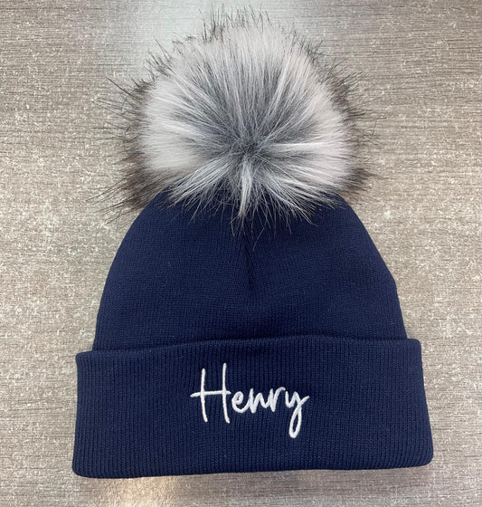 Personalised single pom pom hat - Navy