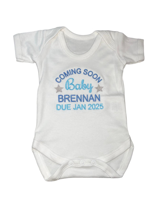 Personalised newborn babies vest - Coming soon Announcement