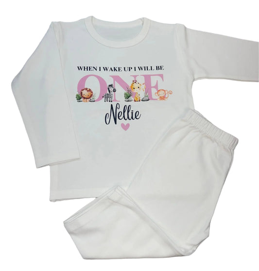 Personalised girls white pyjamas - Safari