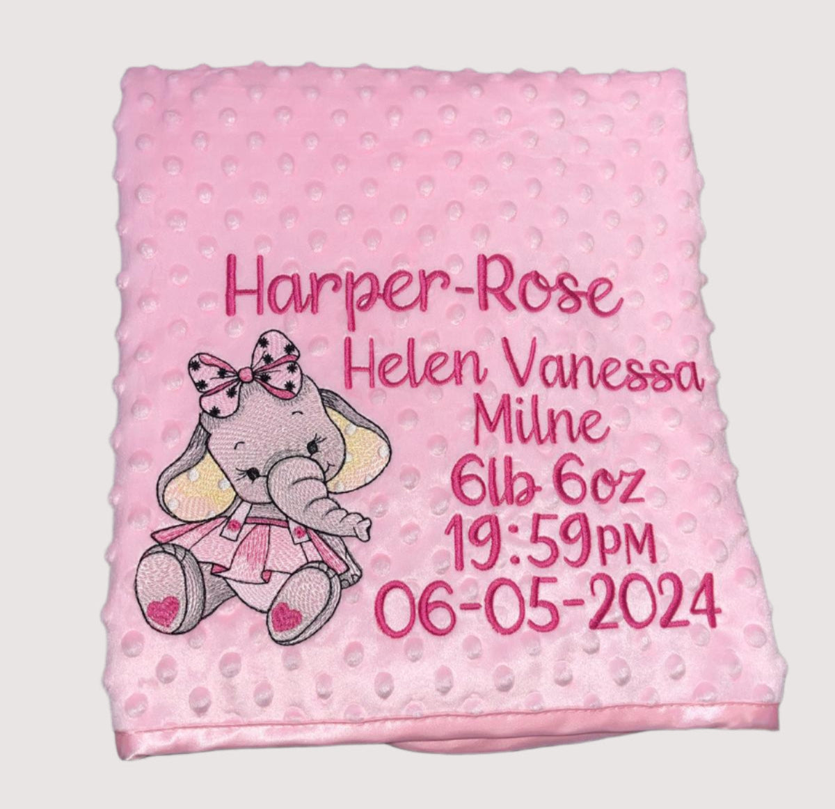 Personalised bobble blanket - Full details & Bow Elephant