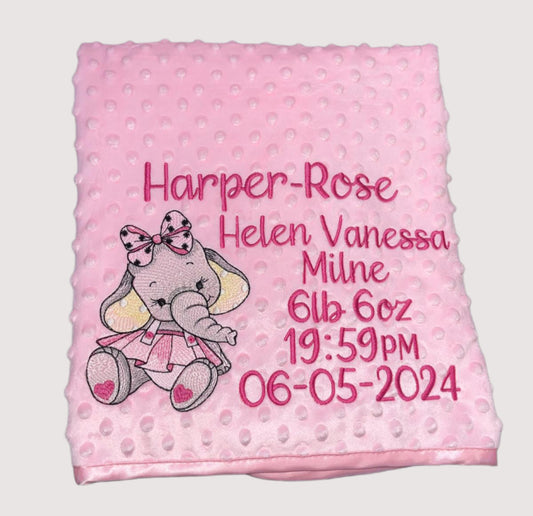 Personalised bobble blanket - Full details & Bow Elephant