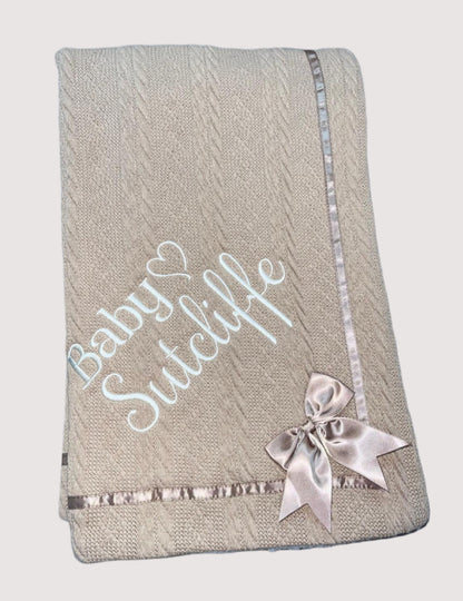 Personalised Cable Knit Bow Blanket - Baby.........