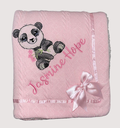 Personalised cable knit bow blanket - Panda