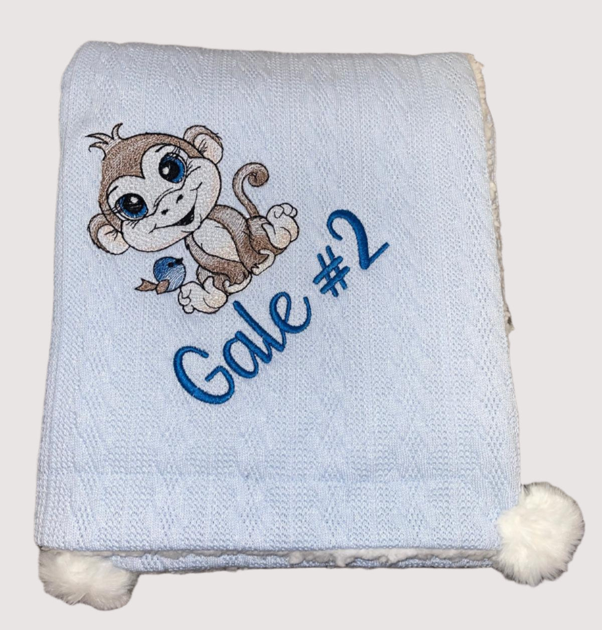 Personalised cable knit pom blanket - Monkey