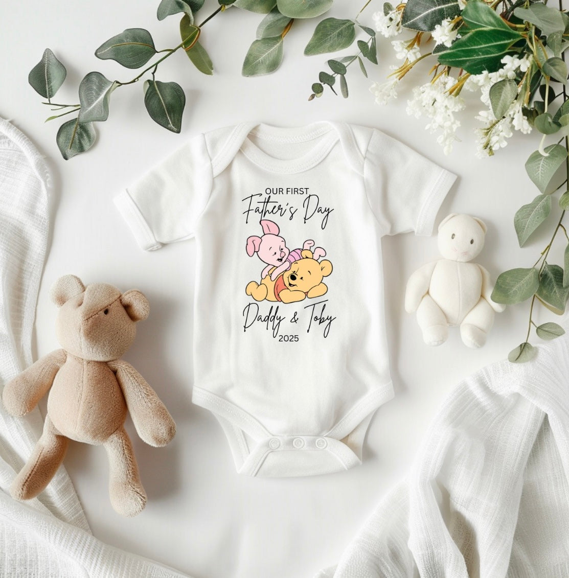 Our First Fathers day personalised Vest- winnie & piglet