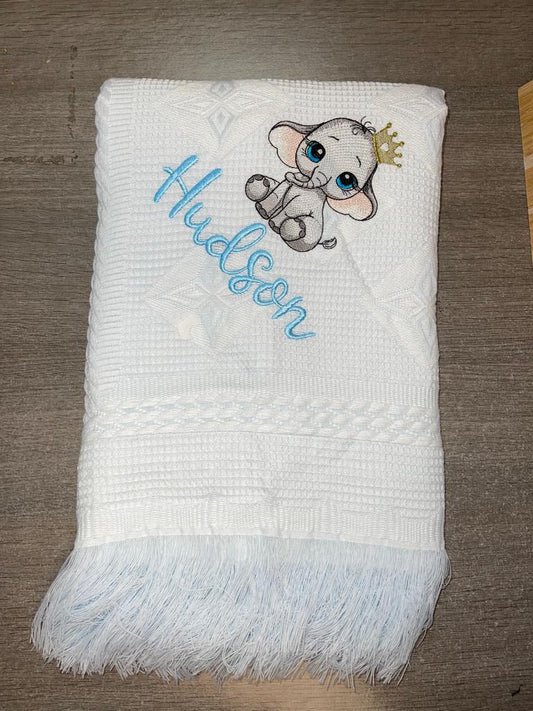 Personalised Blue Baby Ellie design shawl