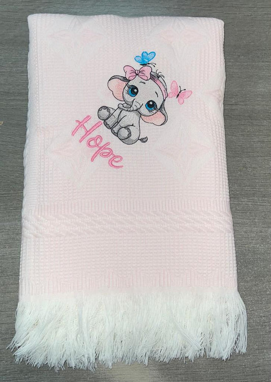 Personalised pink Baby Ellie design shawl