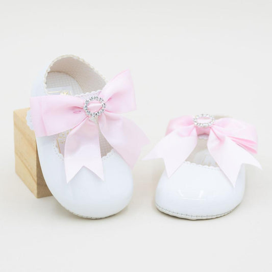 White & pink diamanté pram shoes - Baypods