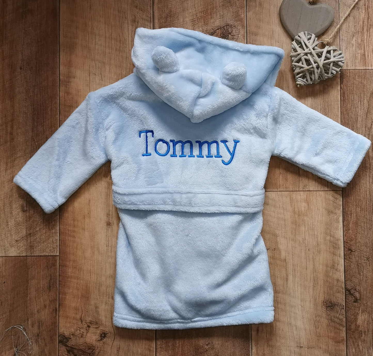 Personalised super soft blue hooded dressing gowns