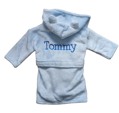 Personalised super soft blue hooded dressing gowns