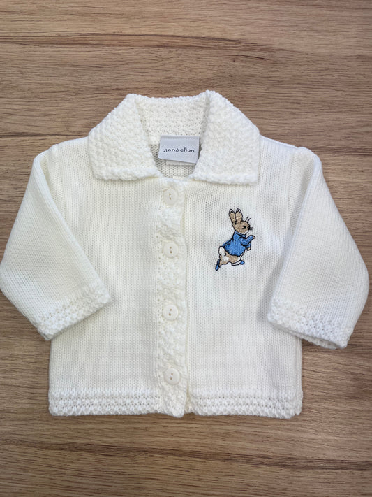 White Cardigan with Embroidered Peter Rabbit