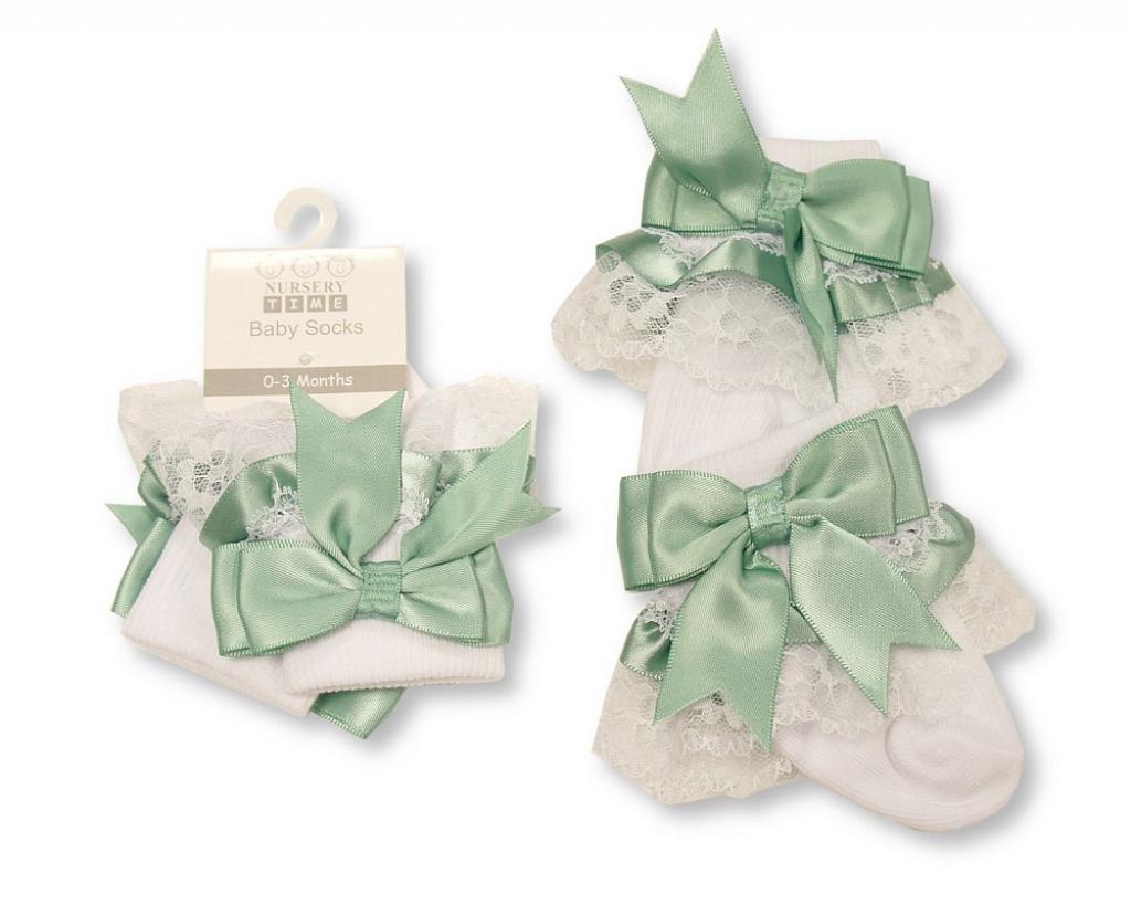 BABY LACE SOCKS WITH BOW - MINT